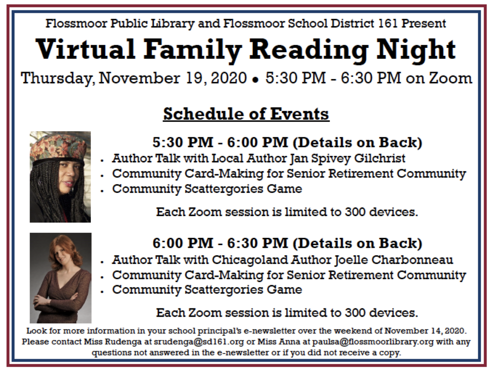 Virtual family reading night flyer