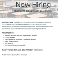 Now Hiring: Heather Hill School Health Coordinator